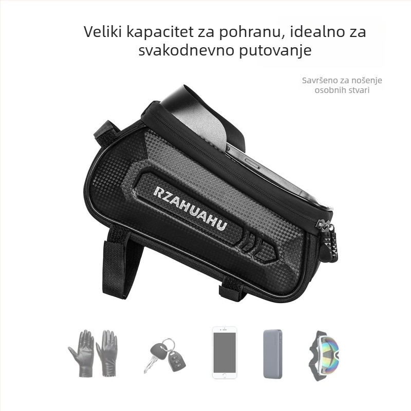 Torba za gornju cijev bicikla s čvrstim kućištem – PU koža, kapacitet 1,5 L, model 30120108/072, marka RZAHUAHU, skladište s dodirnim zaslonom