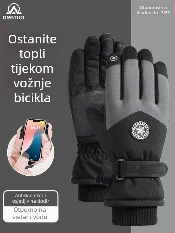 Unisex zimske rukavice s dodirnim zaslonom, debele i vodootporne, za bicikliranje od poliestera