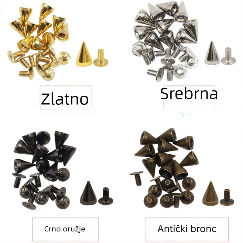 Set kožnih zakovica 100 komada, konusna glava, metalne dekorativne zakovice za odjeću — Huafei