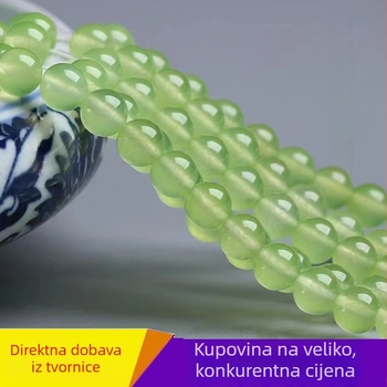 Zelenkaste okrugle karilice od ahata, slobodne perle za DIY narukvicu, s perlastim premazom