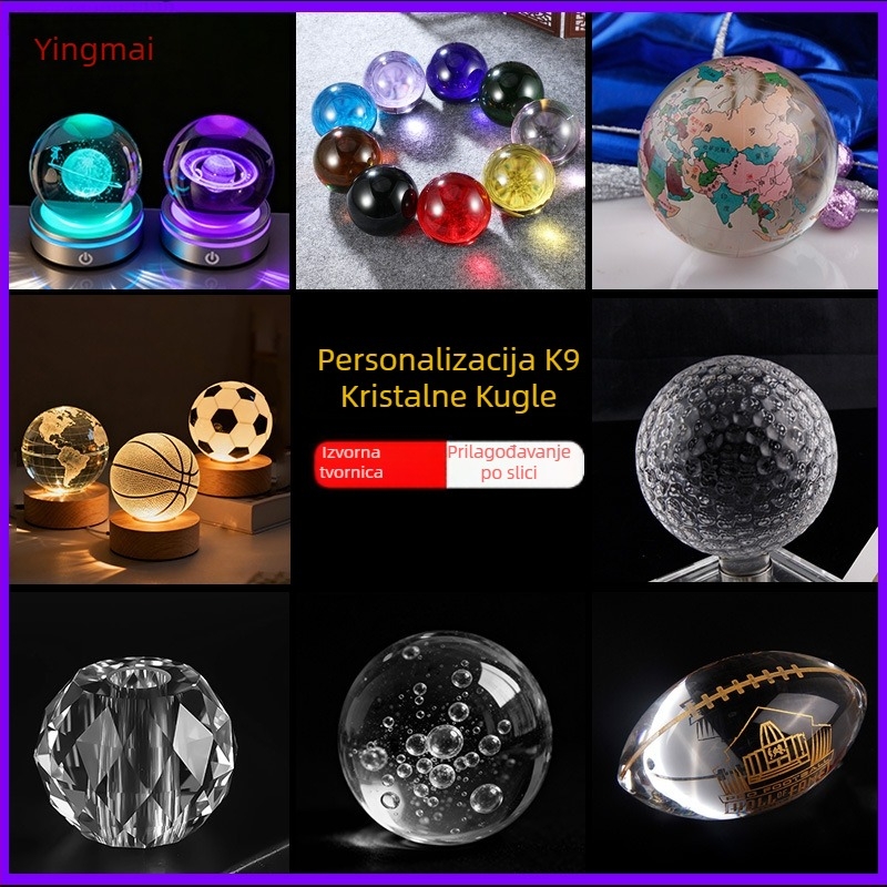 Kristalna kugla s 3D unutarnjim laserskim graviranjem, LED svjetla, USB punjenje, mogućnost prilagođavanja