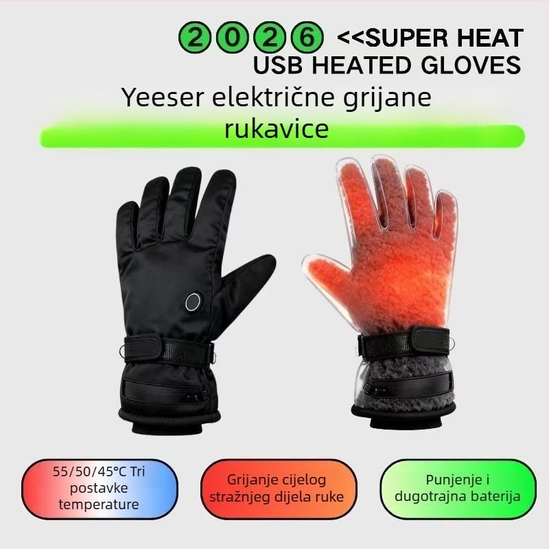 Grijane kožne rukavice s USB napajanjem za odrasle, unisex – za biciklizam i skijanje