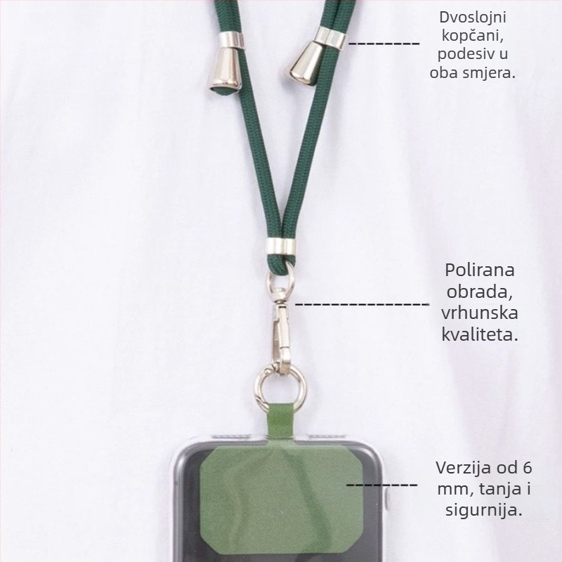 Lančić za mobitel - najlon pleteni užad, unisex stil, metalna kopča