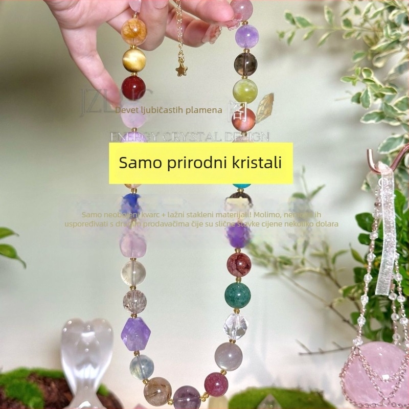 Geometrijski ogrlica s prirodnim kristalom i 18K zlatnim privjeskom, jednostruki, unisex