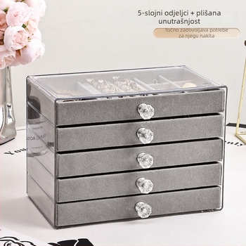 Pet slojeva velur kutija za nakit za naušnice, lančiće i narukvice – otporan na prašinu stolni organizator u japanskom stilu