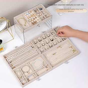 Pet slojeva velur kutija za nakit za naušnice, lančiće i narukvice – otporan na prašinu stolni organizator u japanskom stilu