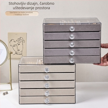 Pet slojeva velur kutija za nakit za naušnice, lančiće i narukvice – otporan na prašinu stolni organizator u japanskom stilu