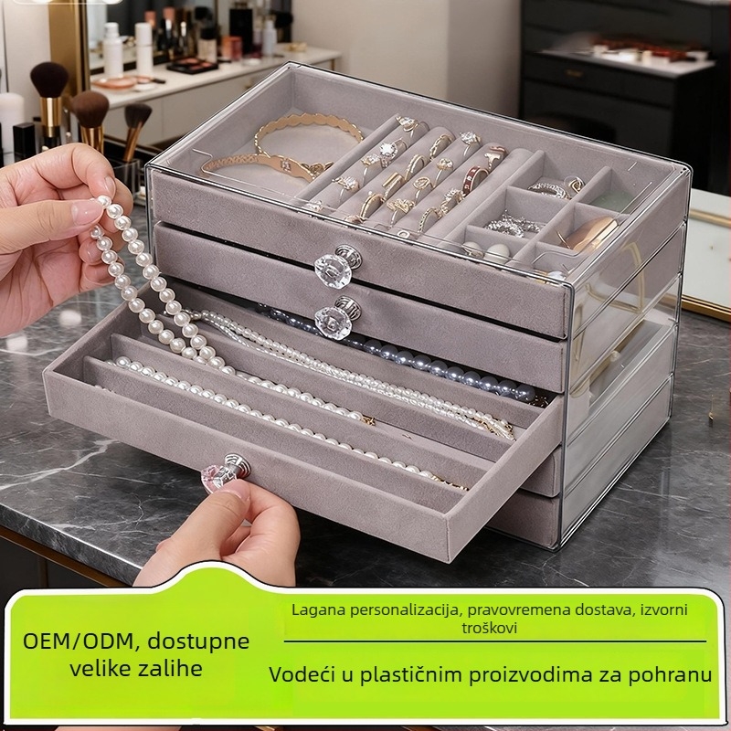 Pet slojeva velur kutija za nakit za naušnice, lančiće i narukvice – otporan na prašinu stolni organizator u japanskom stilu