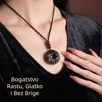 Ogrlica s obsidijanskim privjeskom, polirani završetak, kineski stil (literarno retro), Aolan Jewelry, ljeto 2025 izdanje