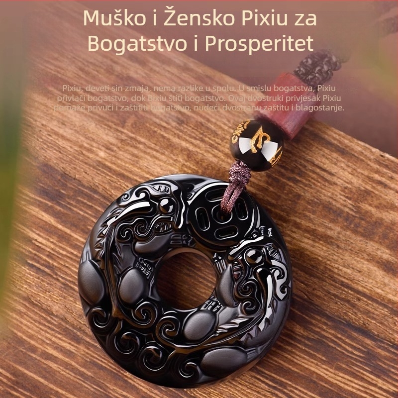 Ogrlica s obsidijanskim privjeskom, polirani završetak, kineski stil (literarno retro), Aolan Jewelry, ljeto 2025 izdanje