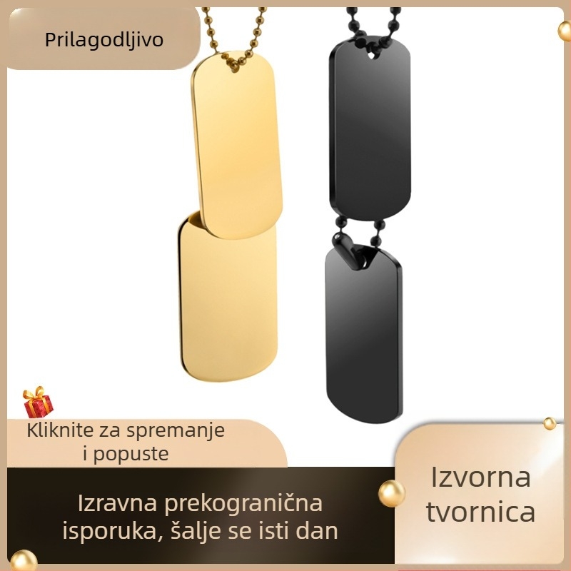 Unisex ogrlica s prilagođenim graviranjem fotografije privjeska, titan čelična, kuglični lanac, geometrijski dizajn