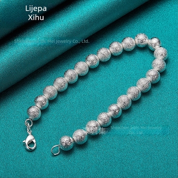 West Lake Beauty Srebrna narukvica za žene s matiranim šupljim kuglicama