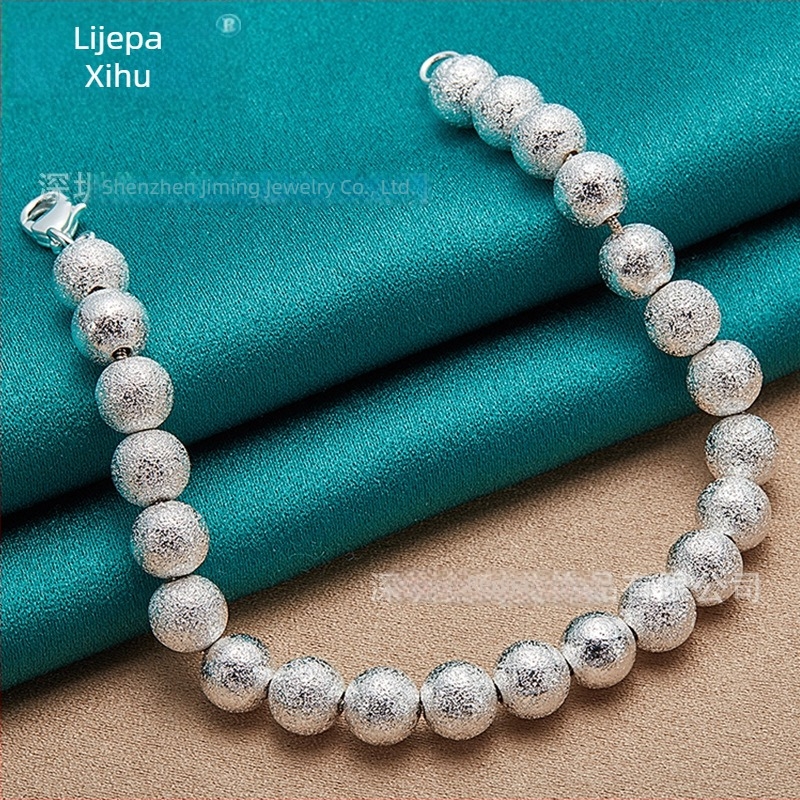 West Lake Beauty Srebrna narukvica za žene s matiranim šupljim kuglicama