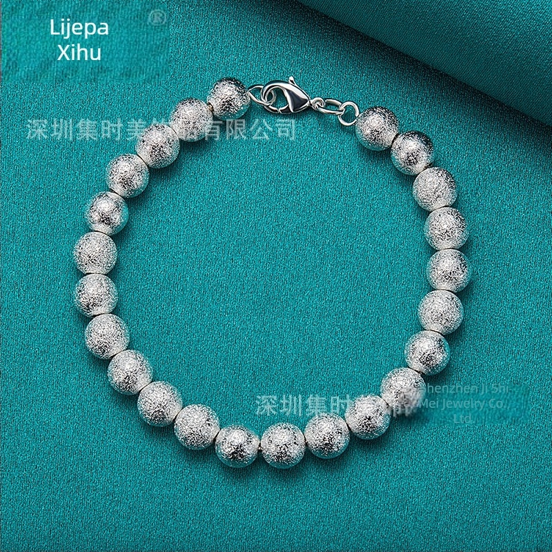 West Lake Beauty Srebrna narukvica za žene s matiranim šupljim kuglicama