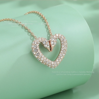 Ogrlica Beating Heart sa Swarovski kristalima, geometrijski dizajn, O-lanac, višeslojna, s privjeskom