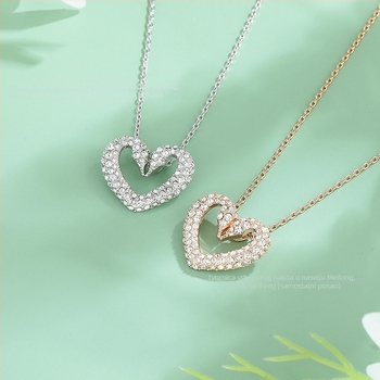 Ogrlica Beating Heart sa Swarovski kristalima, geometrijski dizajn, O-lanac, višeslojna, s privjeskom