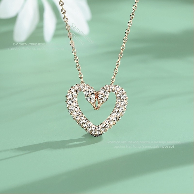 Ogrlica Beating Heart sa Swarovski kristalima, geometrijski dizajn, O-lanac, višeslojna, s privjeskom