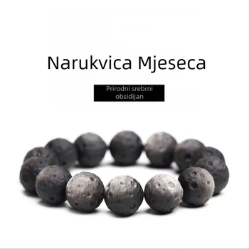 Narukvica od srebrnog obsidijana s motivima planeta i meteora, polirana površina, unisex svakodnevni stil