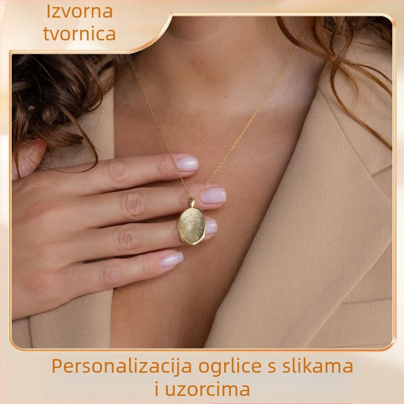 Bakrena ogrlica s graviranim otiskom prsta, križna lančana, ženski stil, prilagodba po izboru, nepravilnog oblika