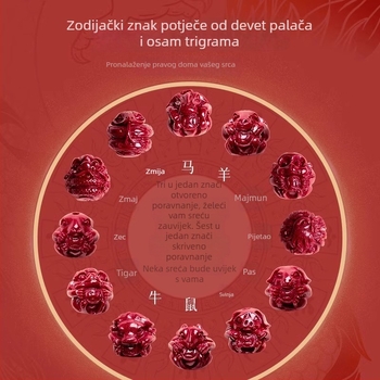 Unisex narukvica od cinnabara s crvenim pijeskom i dvanaest kineskih zodijačkih životinja