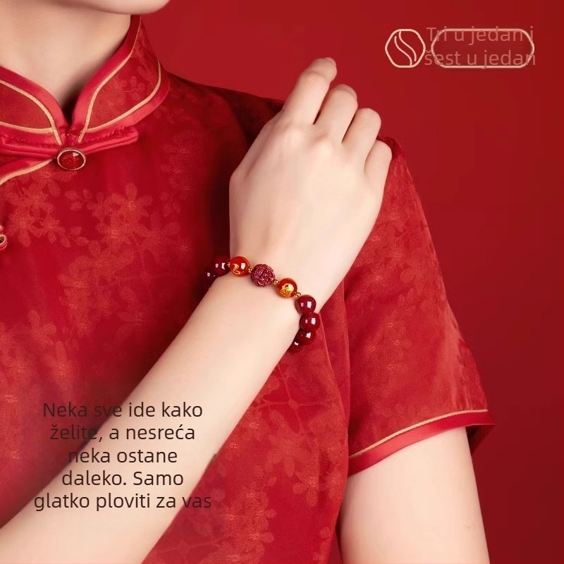 Unisex narukvica od cinnabara s crvenim pijeskom i dvanaest kineskih zodijačkih životinja