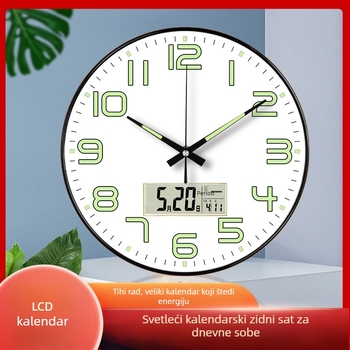 Šareni svjetleći zidni sat s kalendarom – moderan minimalistički dizajn za dnevni boravak, tih hod