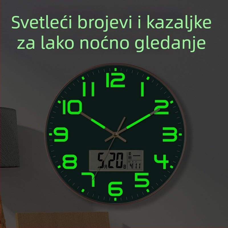 Šareni svjetleći zidni sat s kalendarom – moderan minimalistički dizajn za dnevni boravak, tih hod
