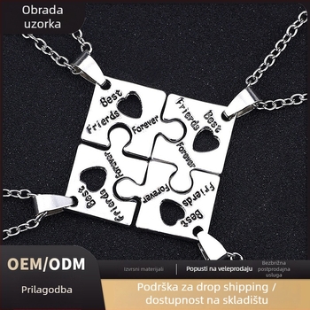 Nakit: geometrijski puzzle set od četiri dijela za prijateljice, privjesak s rhinestones, cinkova legura, elektroplatiranje, standardni lanac, unisex