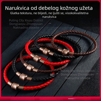 Crvena narukvica od užeta u Zhou Sheng stilu, 3D zlatni završetak, DIY nakit, ručno pletena, magnetska kopča i kožni konac od mikrovlakana