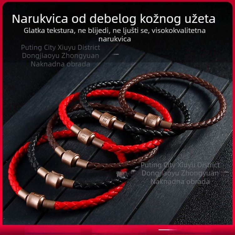 Crvena narukvica od užeta u Zhou Sheng stilu, 3D zlatni završetak, DIY nakit, ručno pletena, magnetska kopča i kožni konac od mikrovlakana