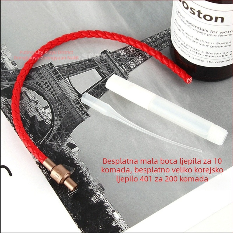 Crvena narukvica od užeta u Zhou Sheng stilu, 3D zlatni završetak, DIY nakit, ručno pletena, magnetska kopča i kožni konac od mikrovlakana
