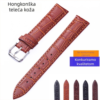 Kožni remen za sat od teleće kože s uzorkom bambus-krokodil, prava koža, kopča s pinom, za muškarce i žene