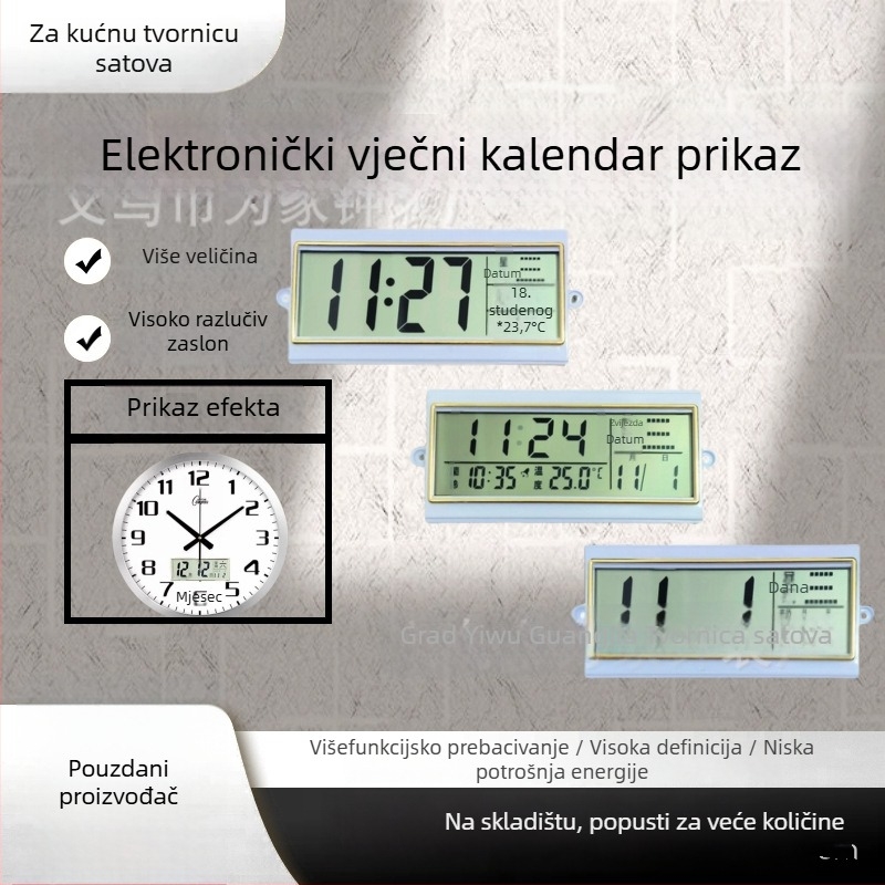 Vječni kalendar sat s LCD prikazom, kvarcni sat, ukras za vješanje