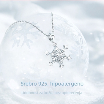 Ogrlica od srebra S925 s rotirajućom pahuljom, ugravirani cirkoni, lanac s križnim uzorkom, duljina 41–50 cm, 2,8 g, ženski modni komad