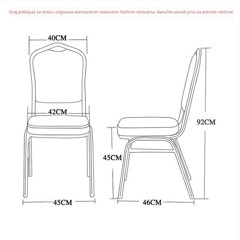 Navlaka za stolicu – Debele elastične Oxford tkanine; za hotelske stolove, bankete i vjenčanje; univerzalna navlaka za restorane i stolove za objedavanje. Materijal: 95% poliester + 5% spandex; Kategorija: Navlaka za stolicu; Stil: Hotel; Kutija: 80 komada