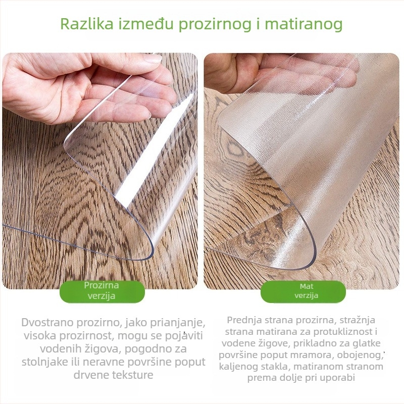 PVC okrugla stolnjica s prozirno-matim površinom, vodootporna i otporna na ulje, protuklizna, periva, nordijski stil, jednobojna boja, za okrugli stakleni stol
