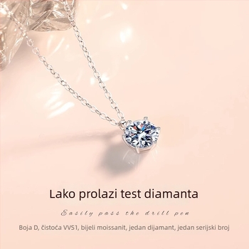 Moissanitni ogrlica od srebra 925, 1 ct, šestokraki držač, O-lanac, za žene