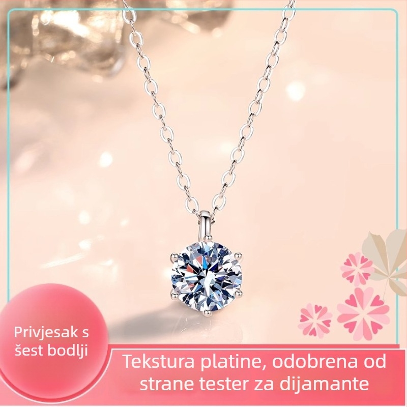 Moissanitni ogrlica od srebra 925, 1 ct, šestokraki držač, O-lanac, za žene