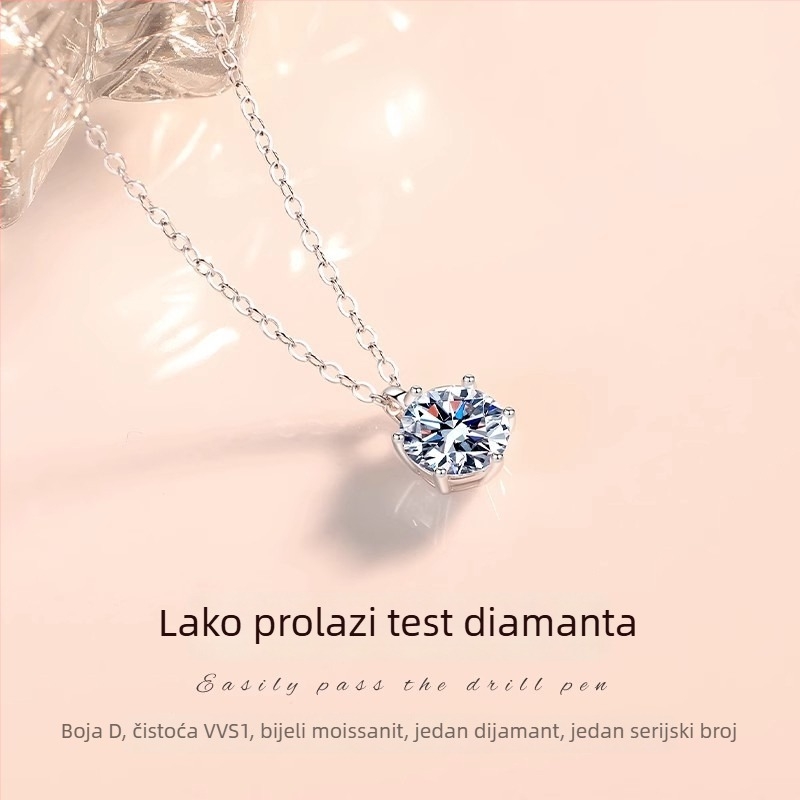 Moissanitni ogrlica od srebra 925, 1 ct, šestokraki držač, O-lanac, za žene
