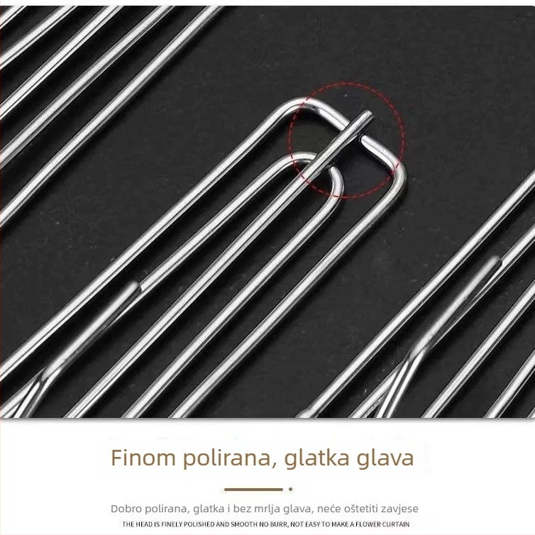 Kuke za zavjese od nehrđajućeg čelika, četverozubni dizajn, klipse i kopče