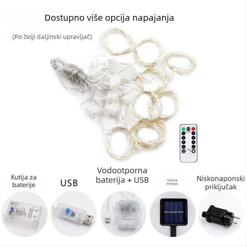 Zavjesno svjetlo s bakrenim vodom, daljinsko upravljanje, 200 lm, 5V, IP65, regulabilno — model QG300