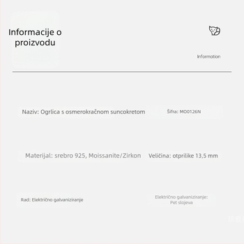 Ogrlica od 925 srebra s Moissanitom, privjesak osmerolistog suncokreta, O-lanac, podesiva duljina 21–50 cm