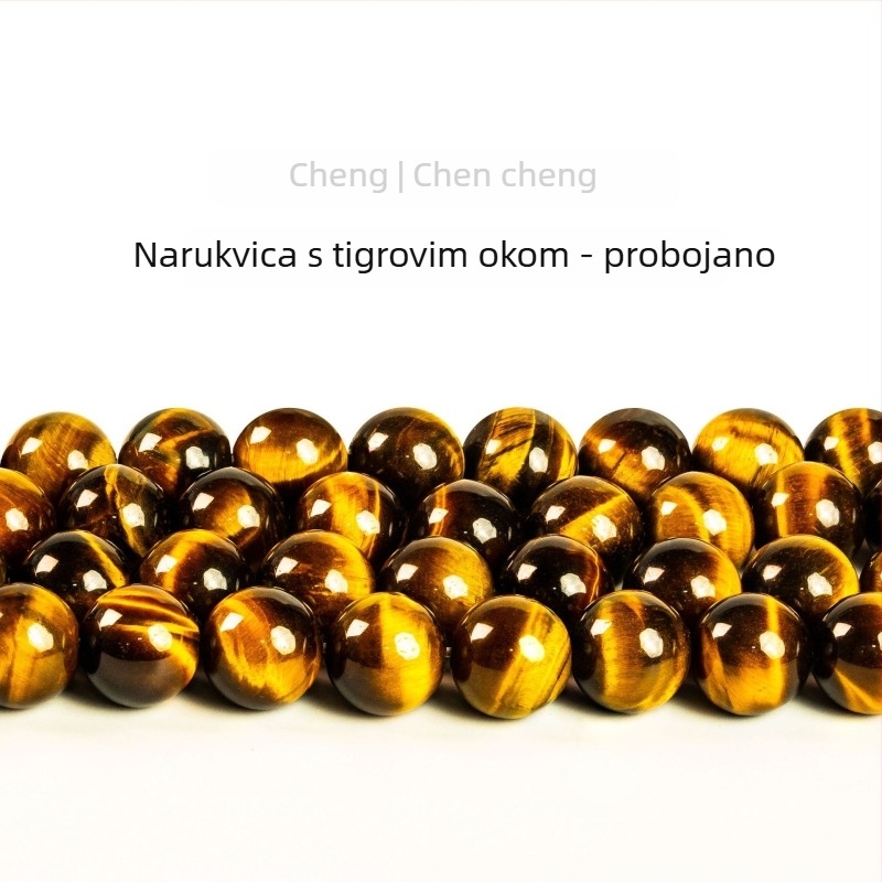 Niz od kuglica Tiger's Eye Bar, poliran i sjajan, Chencheng Jewelry, izlazak jesenas 2025, stil Fashion OL