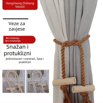 Sidrena za zavjese od pamuka i lana s drvenim bubnjem, moderan minimalistički stil, podesivo