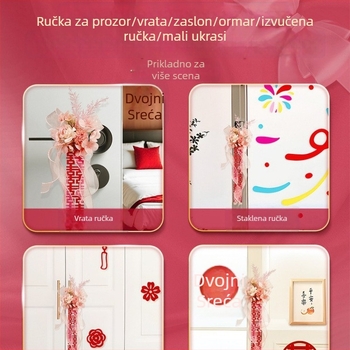 Set za uređenje svatbenog prostora: vunena girlanda s natpisom Dvostruka sreća, držači zavjesa za dnevni boravak i spavaću sobu