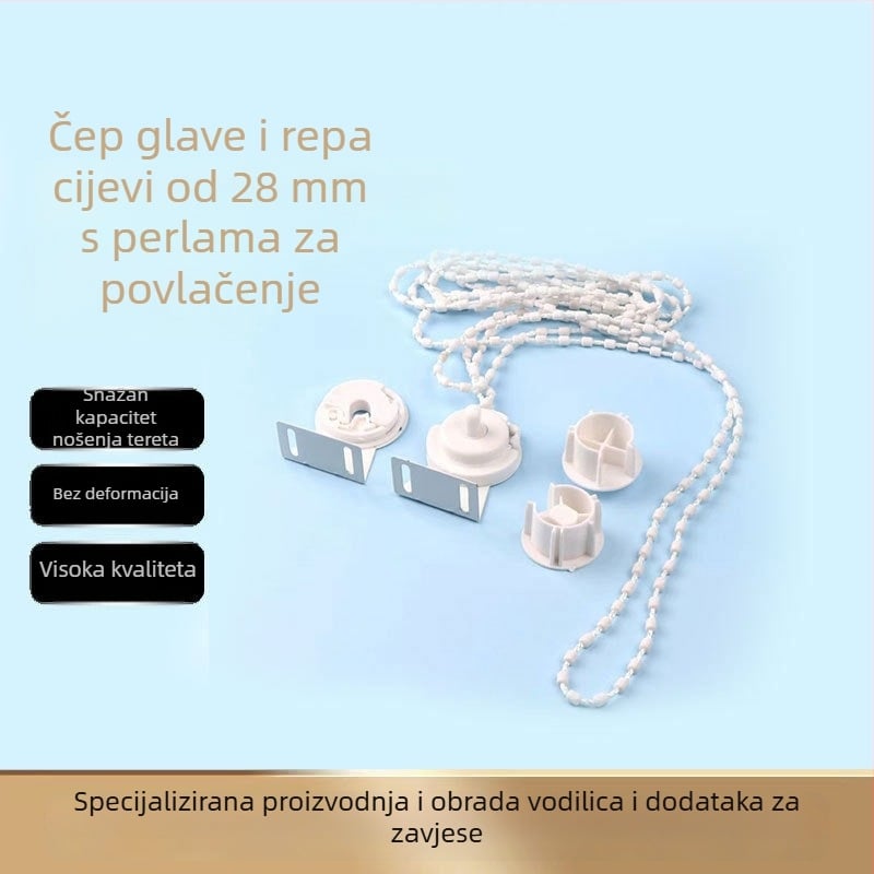 Univerzalni pribor za zavjese: željezna glava za podizanje, debela užad s perlama, ručno povlačenje zatvarača, upravljač i utikač