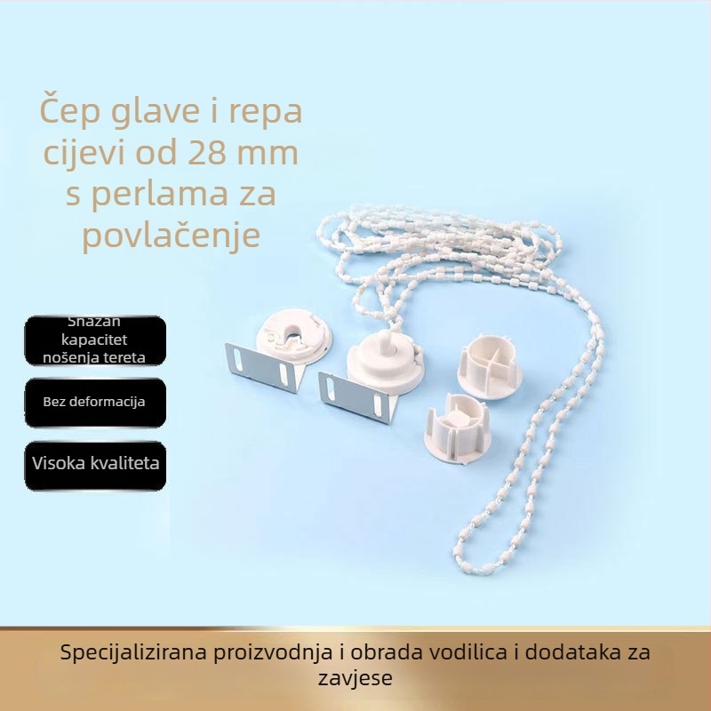 Univerzalni pribor za zavjese: željezna glava za podizanje, debela užad s perlama, ručno povlačenje zatvarača, upravljač i utikač