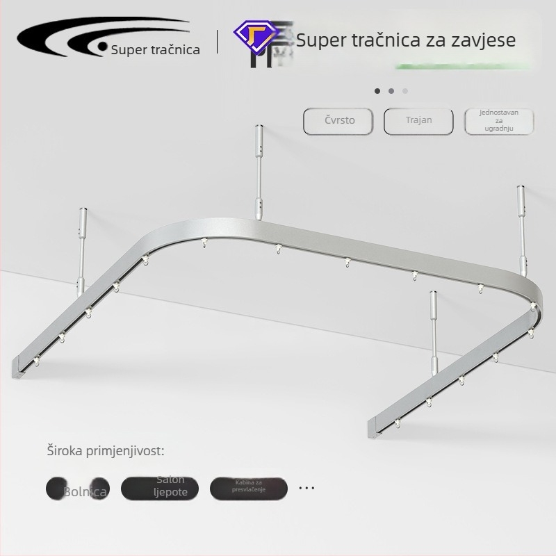 Aluminijska šina za zavjese za U- i L-oblik bolničkih kreveta, zakrivljene prostore ljepote, garderobe i kabine za isprobavanje; sustav razdvajanja zavjesa