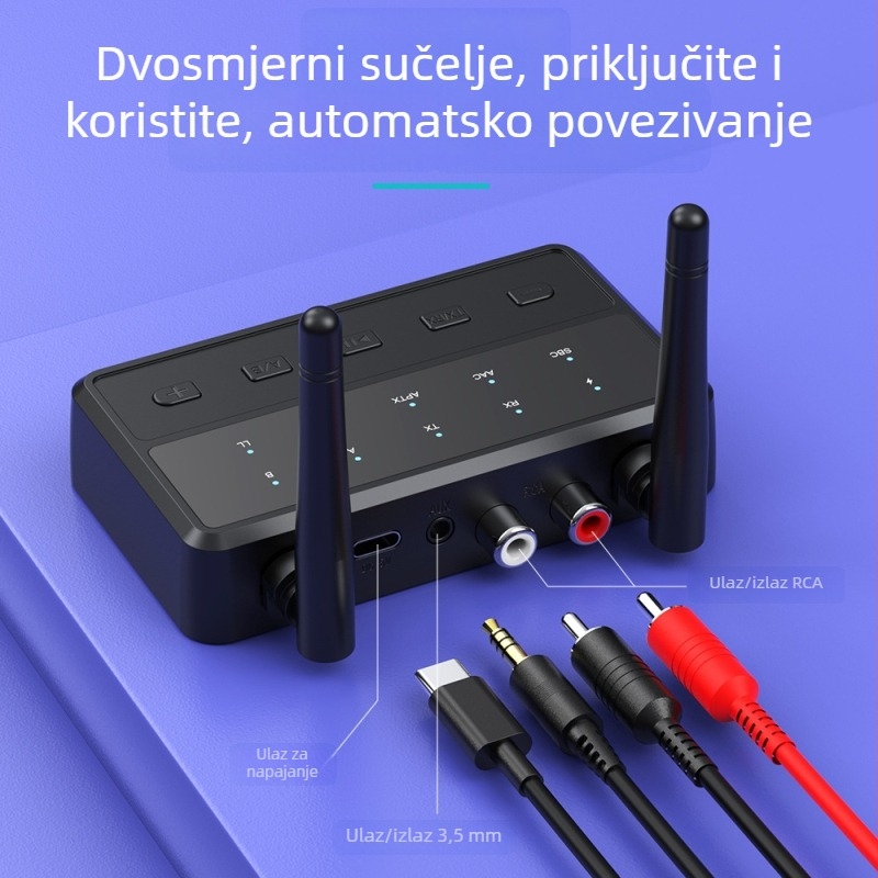 B68 Bluetooth audio adapter — Predajnik i prijemnik, Bluetooth 5.4, sučelja AUX/3.5mm/RCA, Plug and Play, vanjsko napajanje, raspon do 10 m