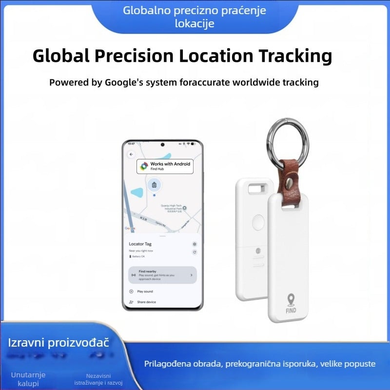 Findhub Android lokator za prtljagu i novčanik – 7 g, 220 mAh, ABS kućište, globalno pozicioniranje, unutarnje pretraživanje do 10 m